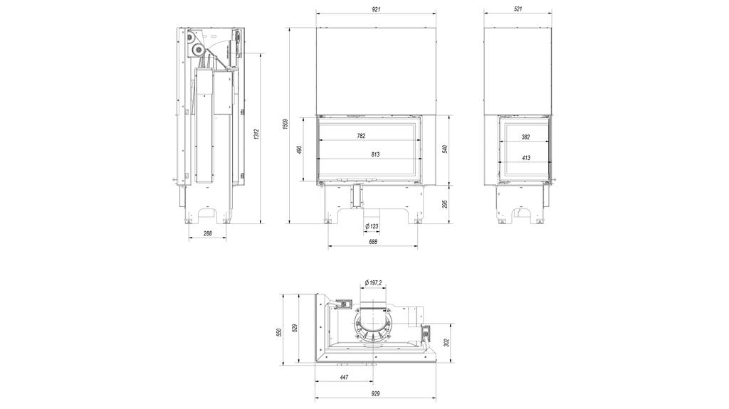 Steel Fireplace KRATKI VNL 810/410 14 kW Ø 200 Lift-up