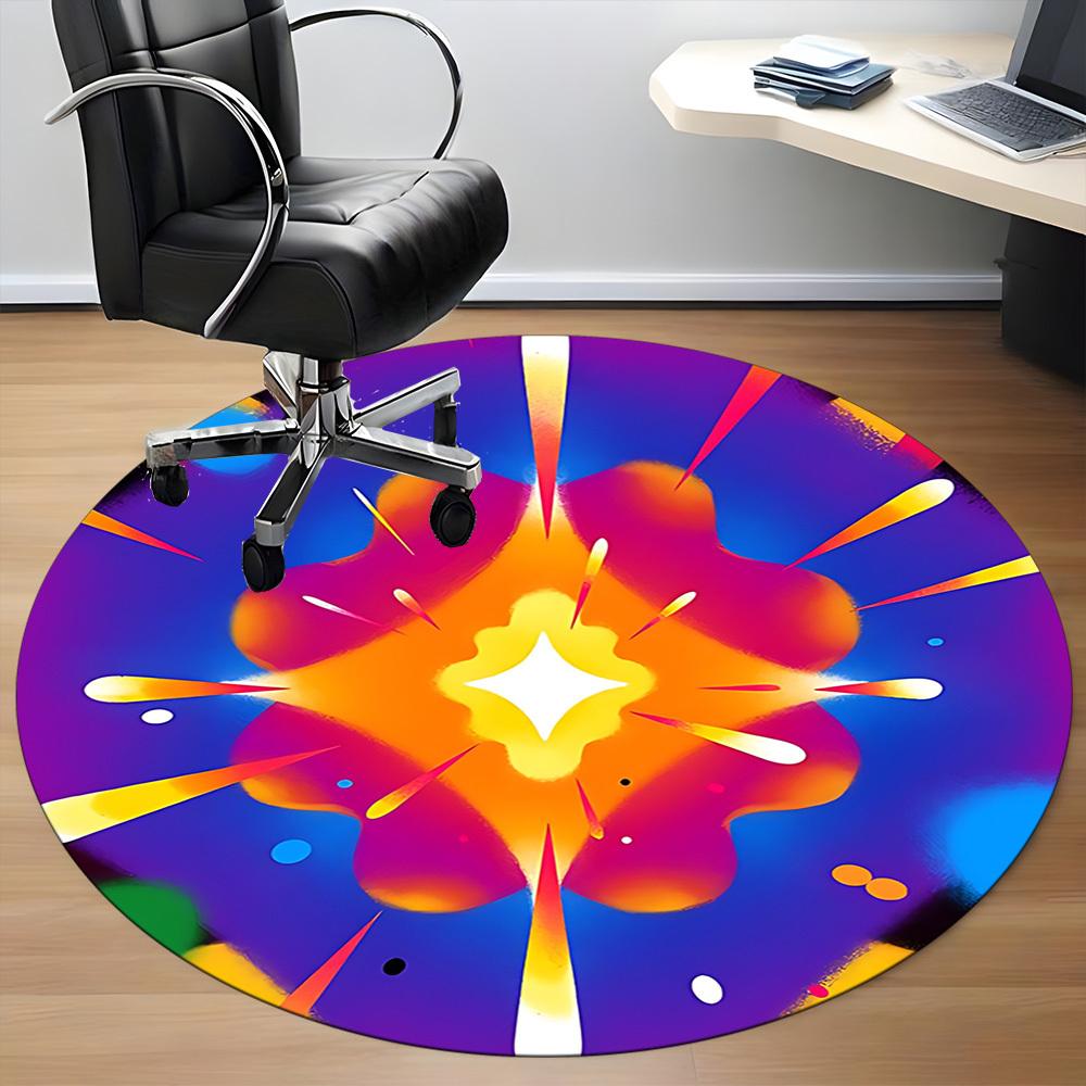 1PC Abstract Colorful Design Office Round Rug, Non slip, Soft and Durable Office Rug for Interior Decoration, Perfect for Office