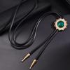 Vintage Sun Shape Gem Stone Bolo Tie Cowboy Costume Accessory for Men and Women Western Braided Cord Necktie Necklace
