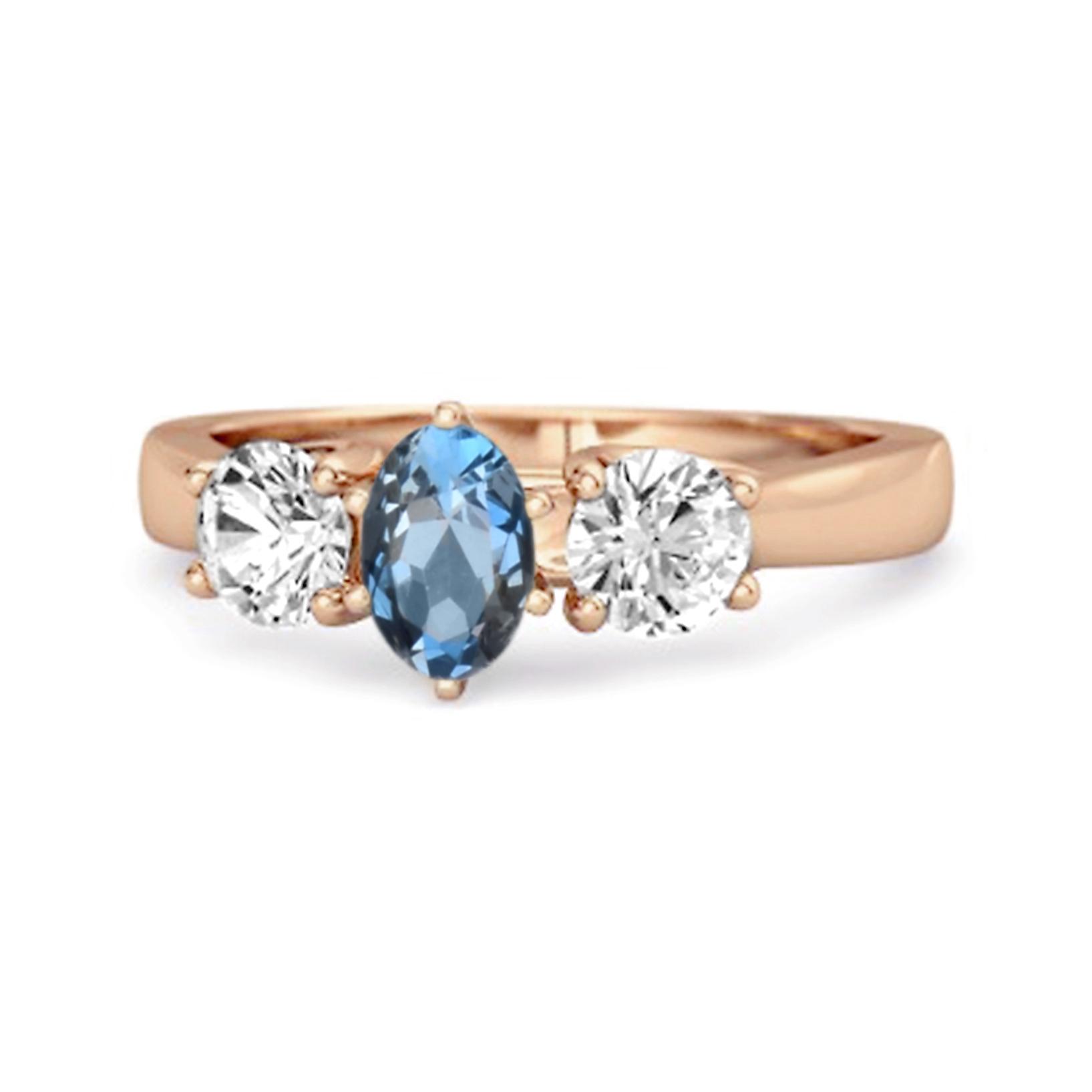 

Three Stone Natural London Blue Topaz 925 Sterling Silver Rose Gold Vermeil Engagement Ring 11 Яскраво-рожевий