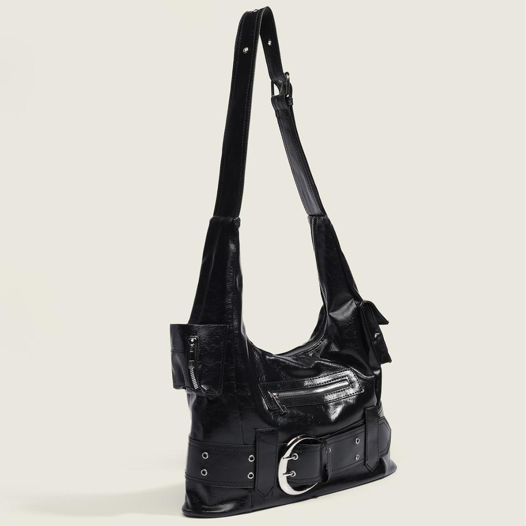 Neue High-End Y2K Schwarze Texturierte Achseltasche Retro Funktionale Umhängetasche Nische Trendy Pendler Große Tasche
