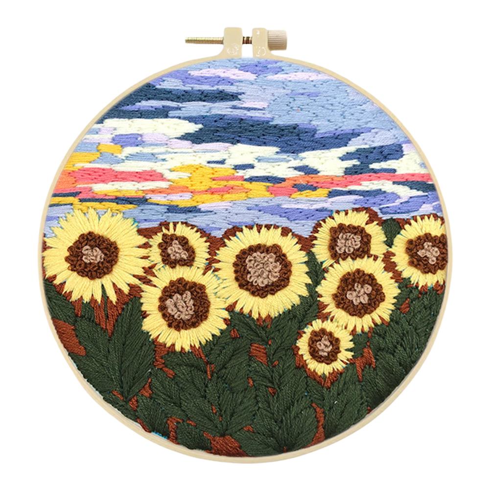 Flowers Stamped Cross Stitch Embroidery Kits with Hoop Cloth Color Thread