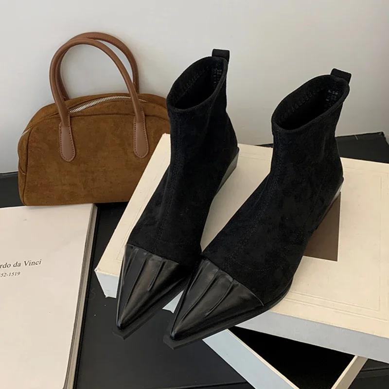 2025 Spring Autumn Women Ankle Boots Fashion Pointed Toe Short Booties Designer Low Heels Shoes Botas Mujer