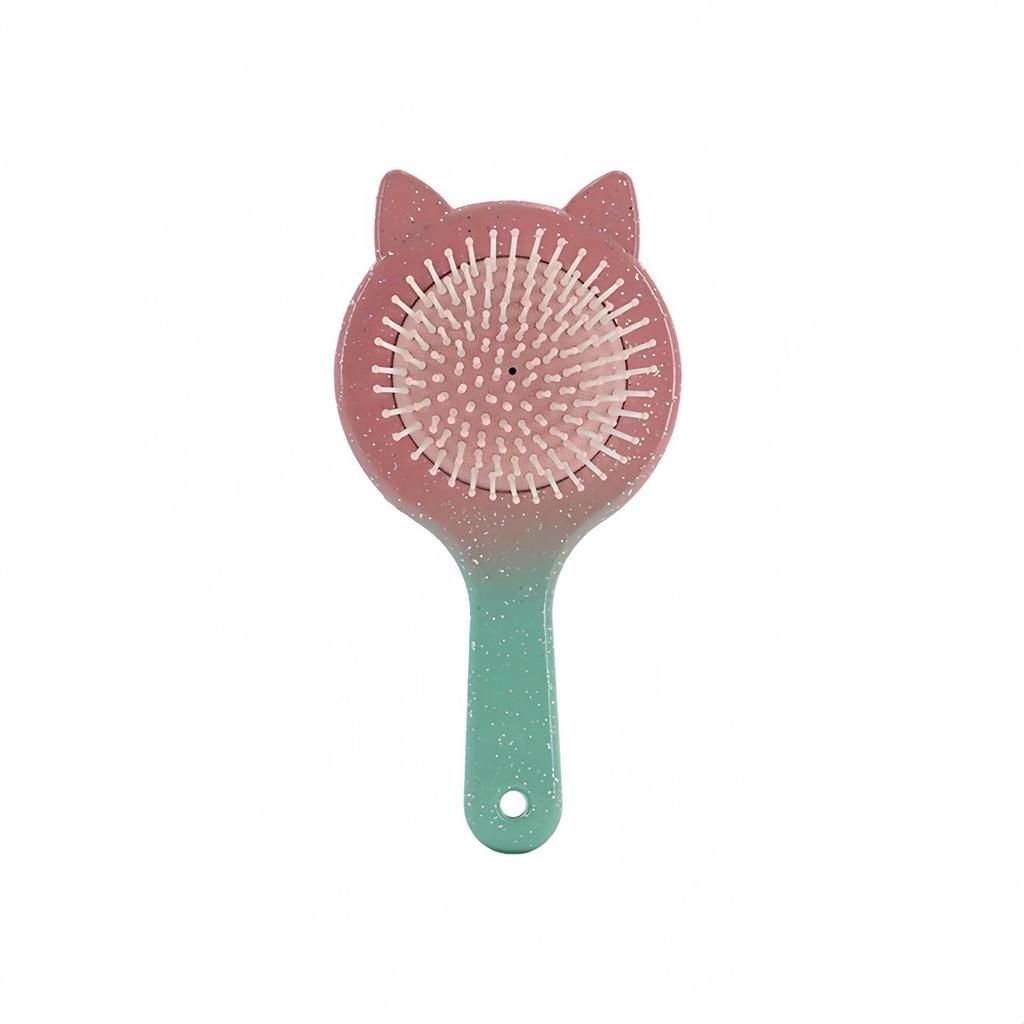 Women's Black Cat Ear Cushion Massage Comb – Portable, Smooths Hair