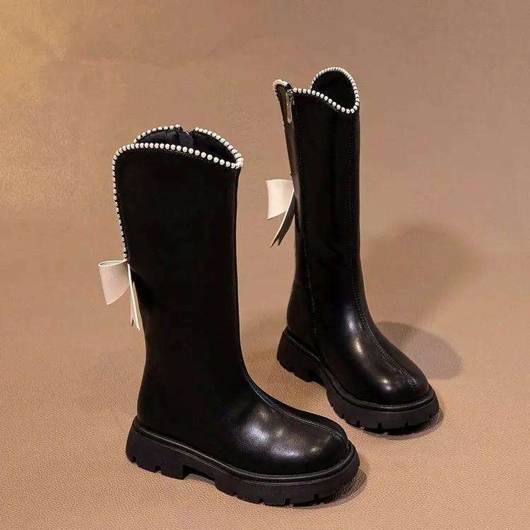 

Long Boots for Girls and Children 2024 New Winter Long Leather Boots Princess Foreign Girls Plus Cashmere Shoes 37-Insole22.9cm чёрный