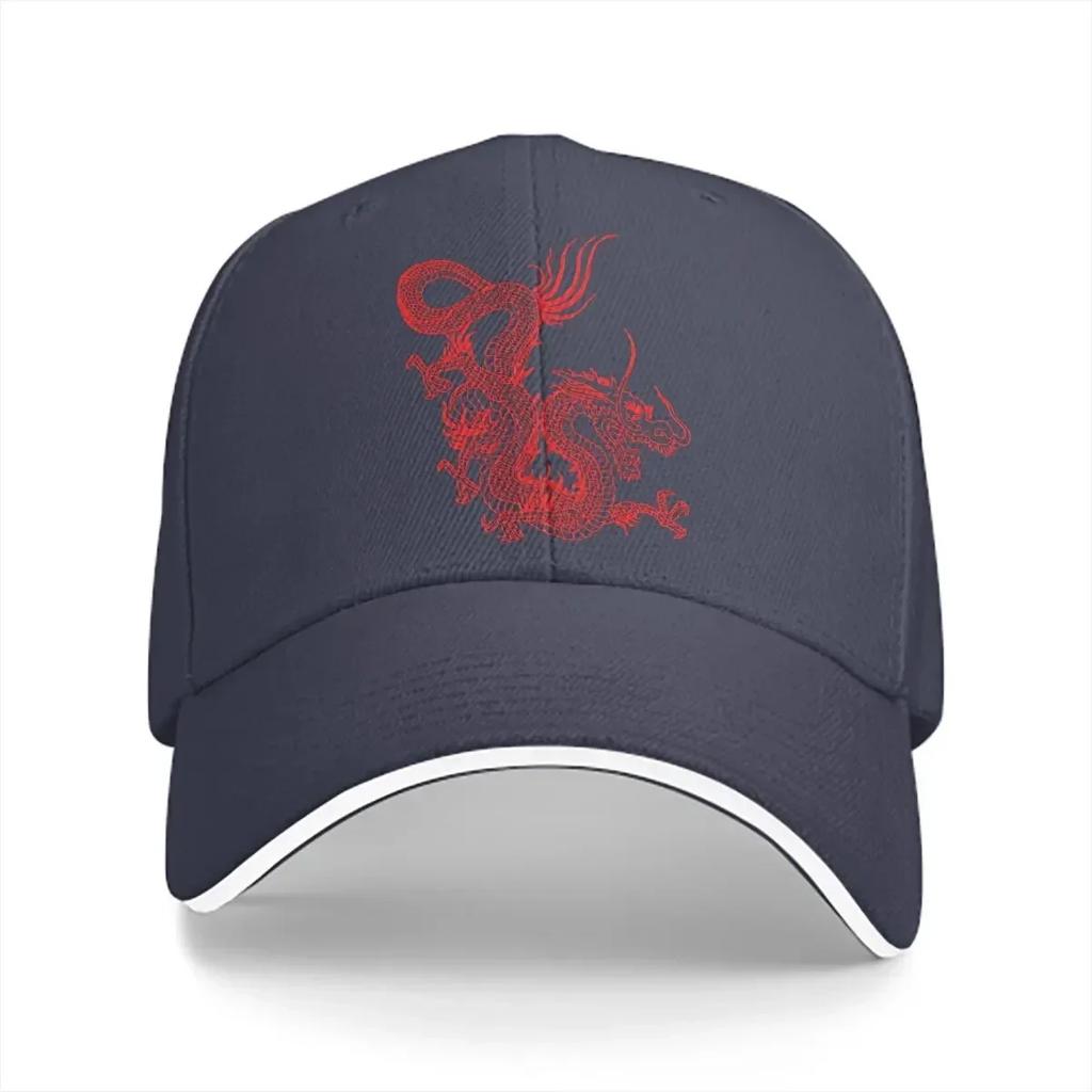 Summer Cap Sun Visor Red Chinese Dragon Hip Hop Dragon Design Peaked Hats