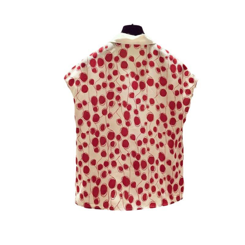 Damen-Kurzarmhemd mit Punktmuster und Stehkragen, französisches Kurzarmhemd