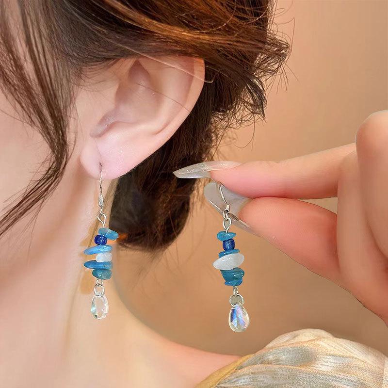 

Colorful Iridescent Water Drop Tassel Earrings – High-End Light Luxury Mori Girl Jewelry
