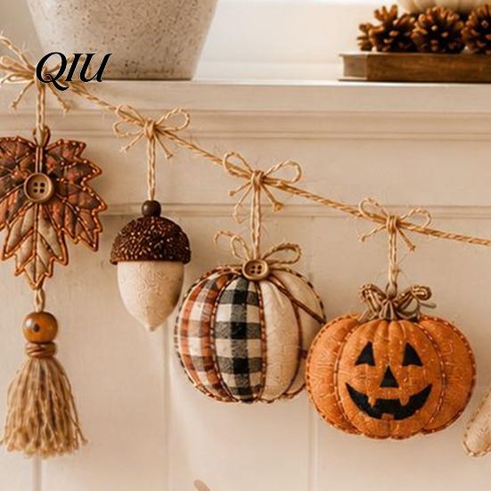 Decoraciones reutilizables para fiestas de Halloween, Guirnalda de Banderines Vintage de 61 Pulgadas, Calabaza de Tela Rellena Rústica, Fantasma, Borla Decorativa Negra Colgante para