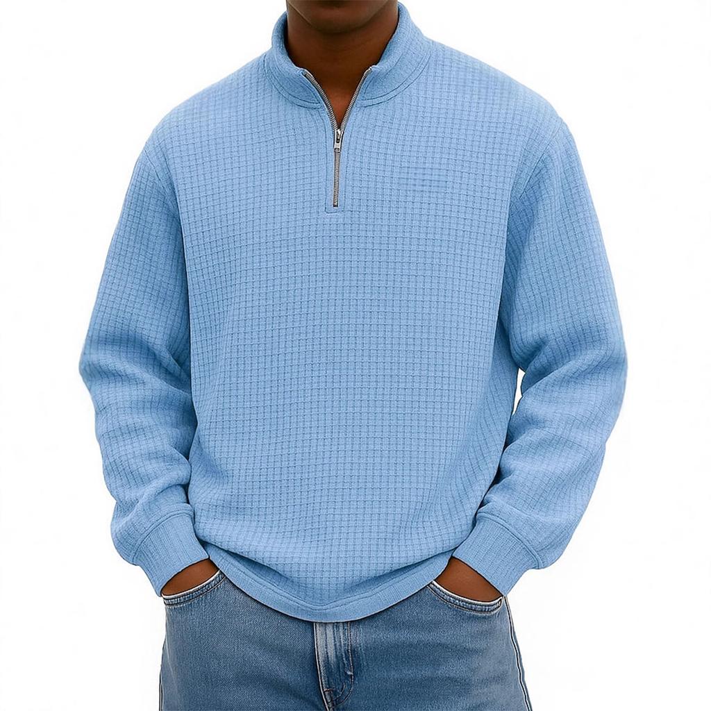 Men's Knit Quarter-Zip Stand Collar Pullover