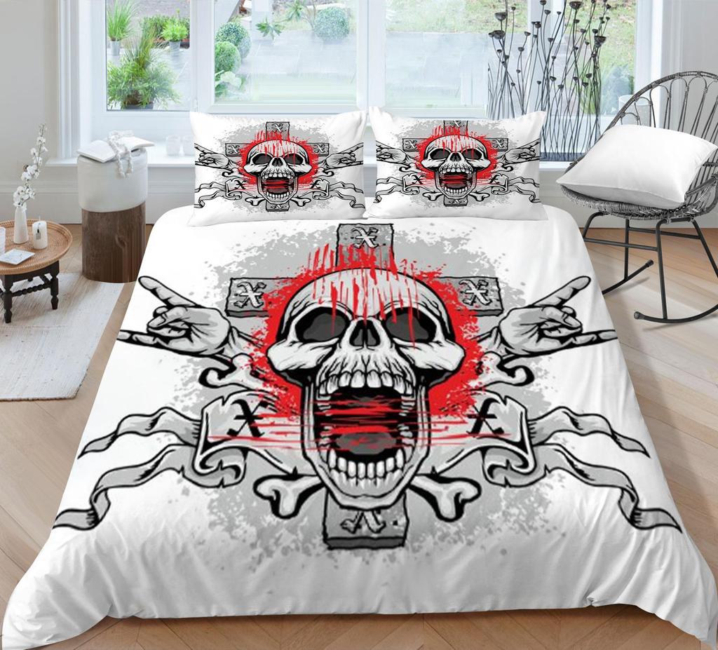 Home Bed Set Skull Print Pillowcase Bedspreads Soft Duvet Cover Queen King Size Teen Boy Girl 3D Soft Quilt Cover