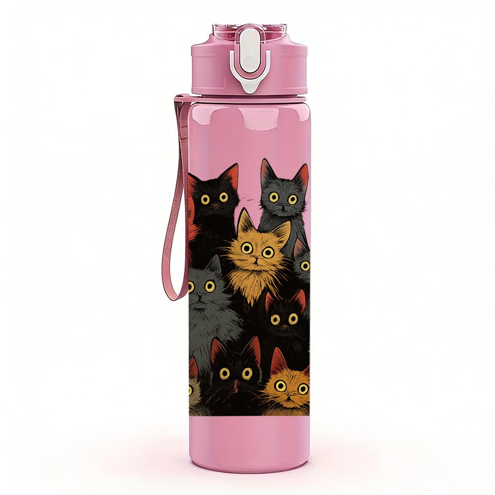 1PC Multi Breed Cat Group Collage 750ml Color Plastic Sports Water Bottle Leakproof Flip Straw Lid For Sports Office Home Use