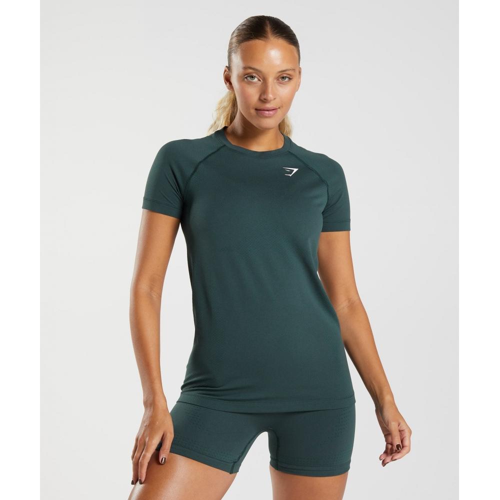 

GYMSHARK Vital Seamless 2.0 Light T Shirt Woodland Green Marl B2A4I EBTF XS