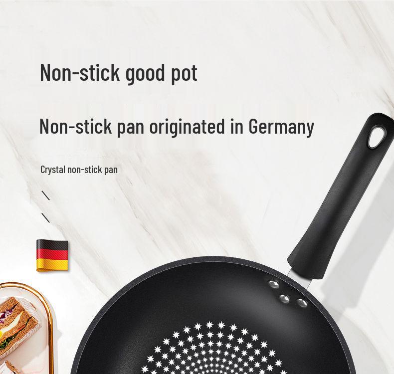 Macar's Diamond Non-Stick Flat-Bottom Wok - Fume-Free, Oilless Iron Cookware for Stovetops