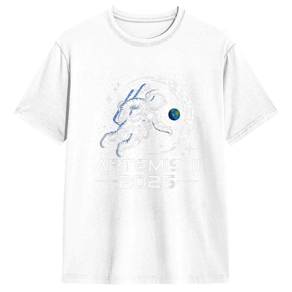 Artemis II Launch to The Moon Space Mission 2026 Astronaut Mens T Shirt Humor Tees Short Sleeve TShirt Cotton Printed Clothing
