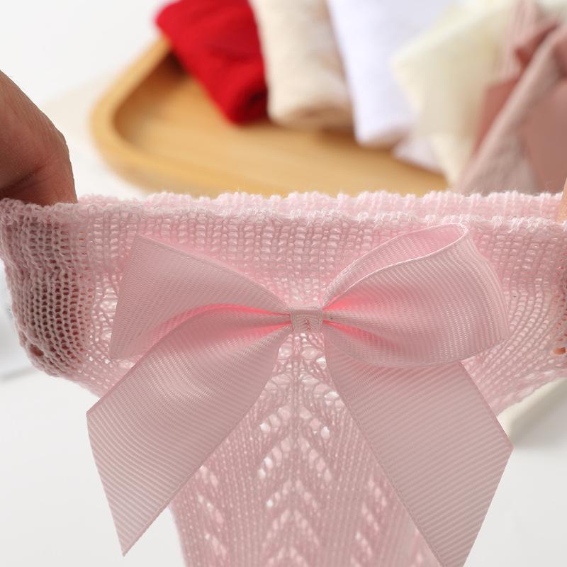 1 Paar Sommer Mode Schleife Baby Mädchen Socken Spanische Lange Socke Kleinkind Kniehoch Atmungsaktives Netz Prinzessin Schlauchsocken Für 0-5 Jahre