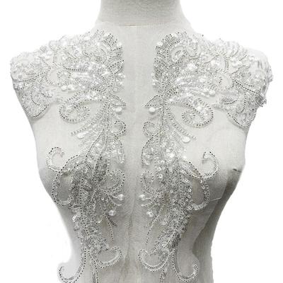 Elegant Bead Tube Appliqué Sequins Embroidery Cloth DIY Handmade Wedding Dress Accessories Luxury Collar Appliqué Evening Gown