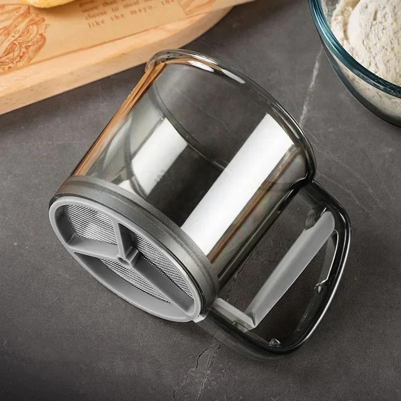 Küchenmehlsieb, Hand-Halbautomatik, Zuckersieb, Pulverstreuer, Griff, Messbecher, Werkzeug zum Backen, Küchenwerkzeuge