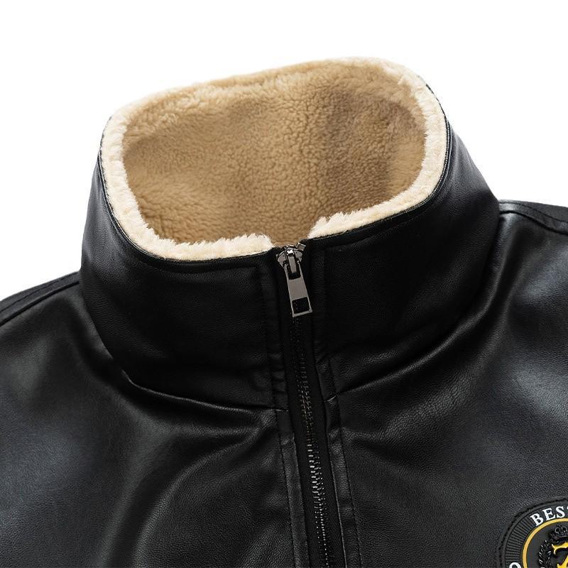 Men's Thick Leather Fur-Lined Motorcycle Jacket - Autumn/Winter Collection