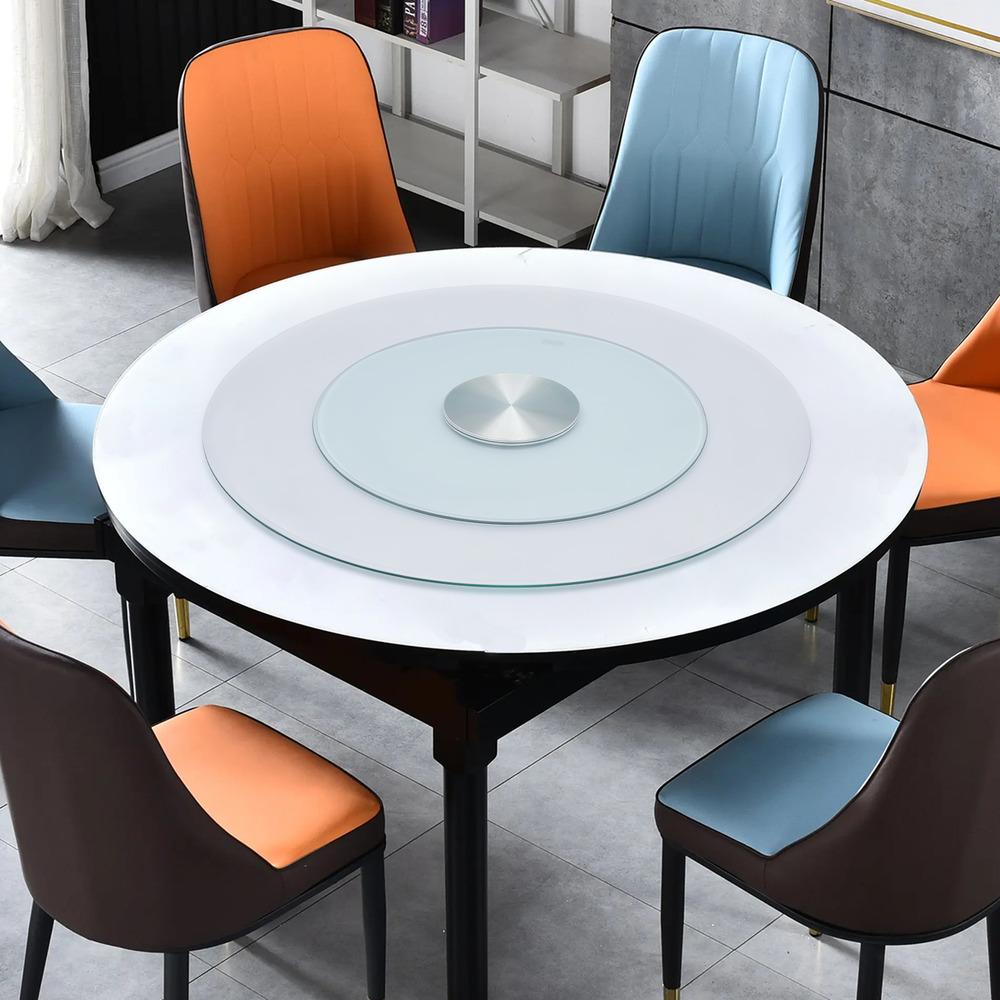 

Bymaocar 27,56 дюйма Поворотный стол из закаленного стекла Прозрачная обеденная круглая столешница Центральный элемент стола Вращение на 360° с большой базой 14,96 дюйма чистый