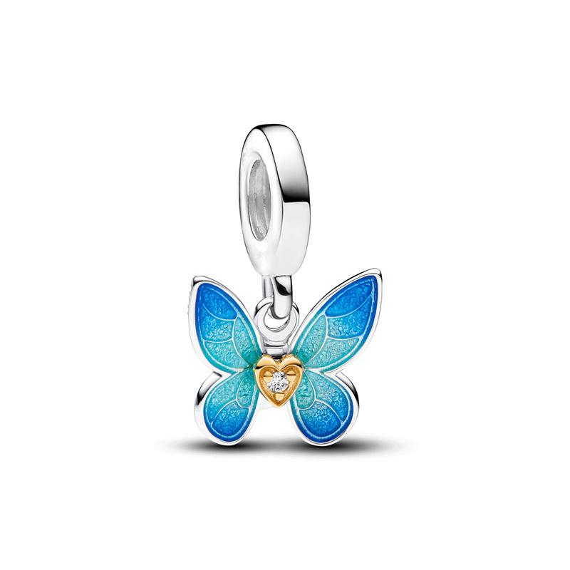 Blue Dragonfly Butterfly Birds Dangle Charm European Silver Bracelet Exquisite Bead DIY Jewelry Gift for Women