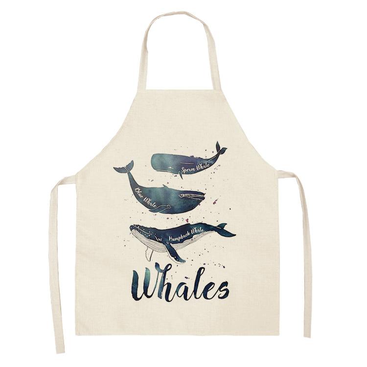 Fartuch do czyszczenia zwierząt morskich wieloryb meduza wzór lniany bez rękawów przeciwporostowy domowy gotowanie kuchenny fartuch domowe narzędzia do czyszczenia