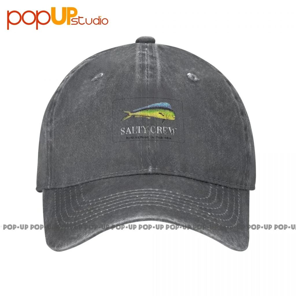 Salty Crew Fish Sail Dive P Washed Denim Baseball Cap Trucker Hats Unisex Best Seller