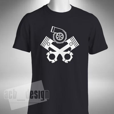 Piston Turbo T-Shirt Skull and Crossbones Style Funny Mechanic Technician