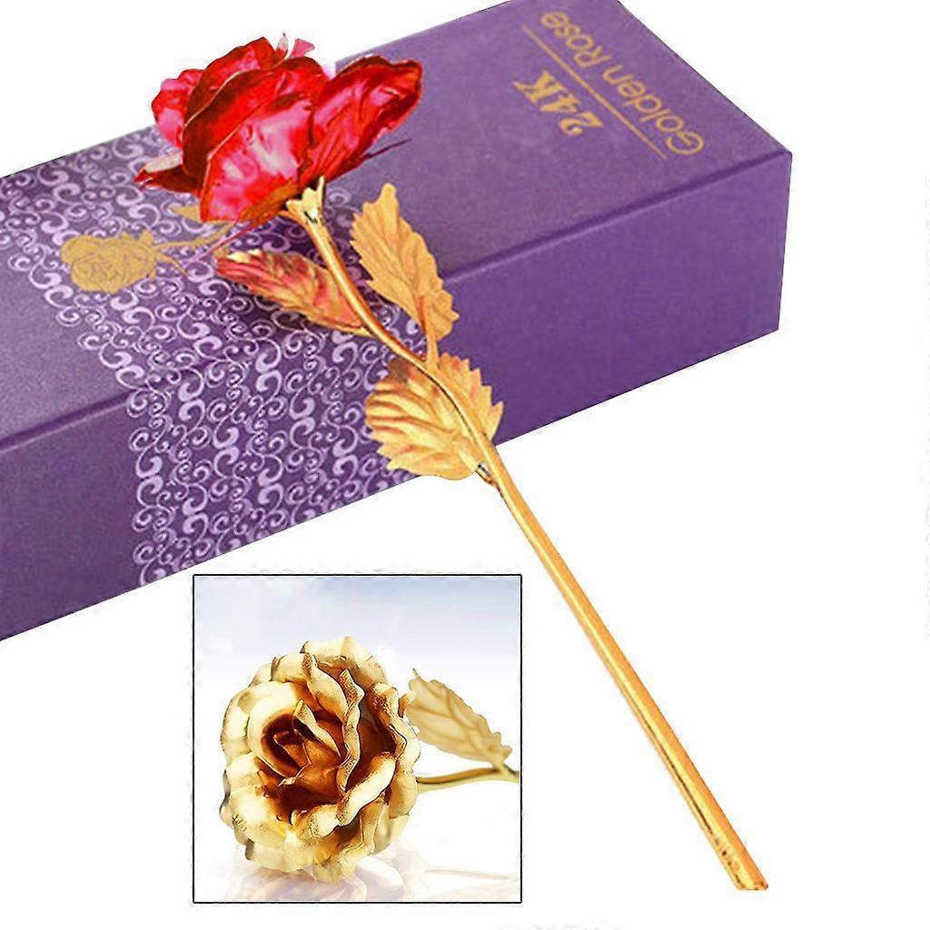 24K Gold Forever Rose Artificial Dipped Flower Valentine's Day Gift for Her Red