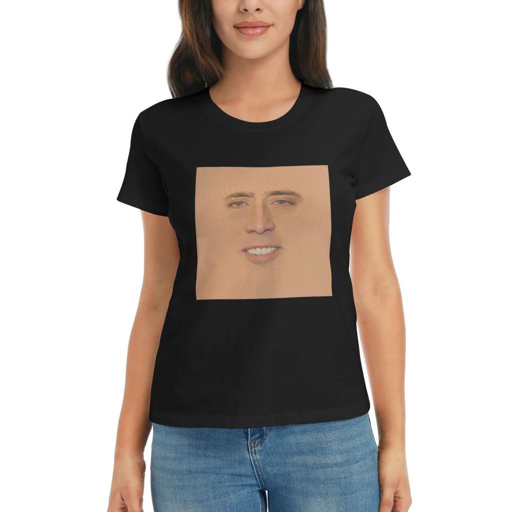 Women TShirt Nicolas Cage Giant Face Summer Short Sleeve Tees Round Neck Cotton T Shirts Clothes Tops Streetwear