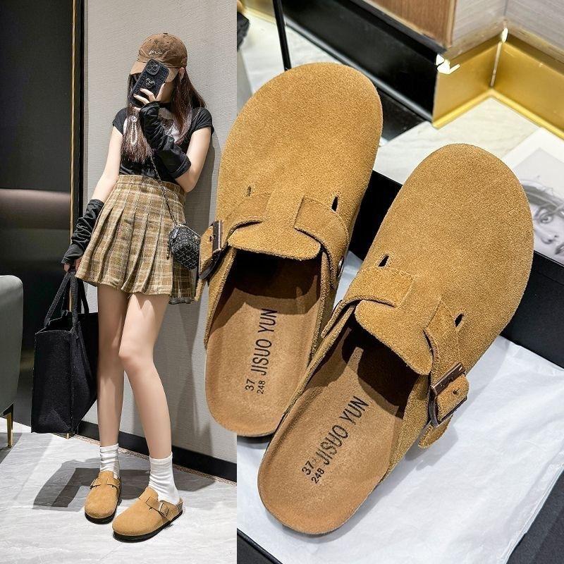 New women's autumn and winter fashion platform Birkenstocks casual half-drag fashion versatile and durable bag head slippers