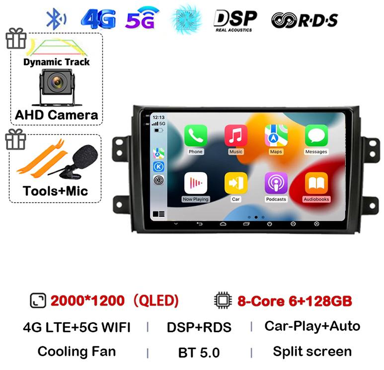 Android 14 Carplay Car Radio Navigation For Suzuki SX4 2006-2014 Fiat Sedici 2005-2014 Multimedia Video Player Audio 2din Stereo