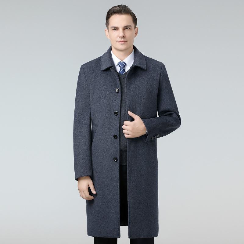 Winter Middle-aged Wool Coat Men's Medium and Long Trench Coat Middle-aged and Elderly Dad's Woolen Coat