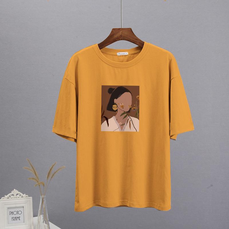 Camiseta Shellsuning con estampado estético a la moda para mujer, camisetas informales 100% de algodón de gran tamaño con cuello redondo, camisetas Harajuku para mujer, camisetas básicas simples