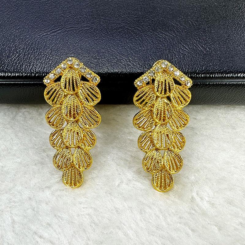 24K Gold-Plated Bridal Jewelry Set: Necklace & Earrings, Middle Eastern Wedding Style, Dubai Four-Piece Set