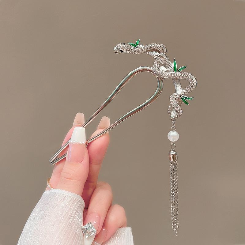 1pc Spirit Snake Wrapped Around Bamboo Ancient Style High Feeling Step Shaking Plate Hairpin New Chinese Qipao Hanfu Headwear