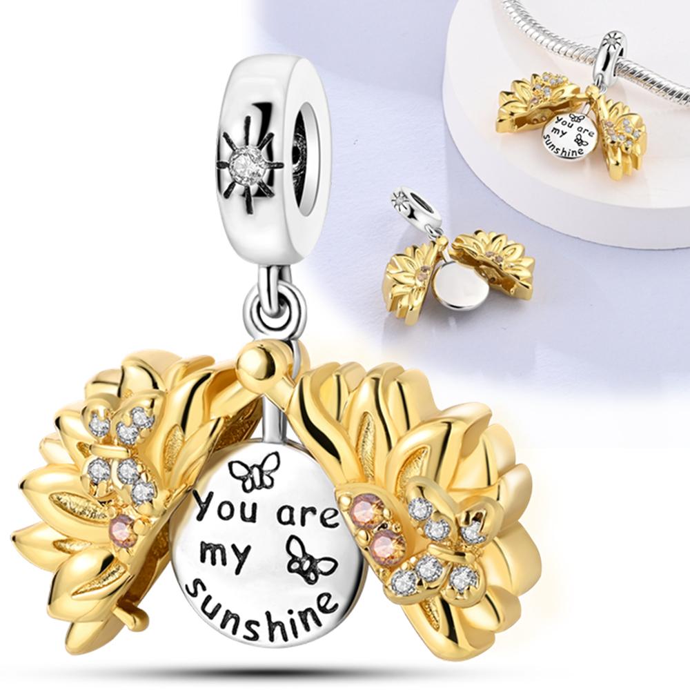 Charms Heilendes Gelbes Sonnenschein-Sonnenblumen-Natürliche Herbst-Perlen Passend für 925 Charms Armband Perlen Schmuck Geschenke für Frauen
