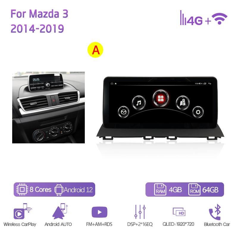 10.25Inch For Mazda 3 2014-2019 GPS Navigation Radio Android12 8+128G 8Core CarPlay 4G 360 Camera  Car Multimedia Video Player