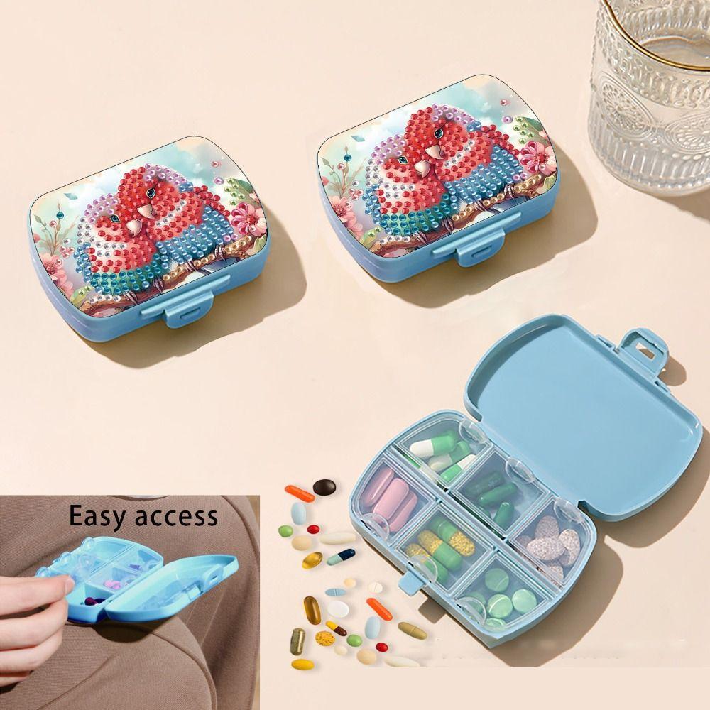 Mini 6 Grid Diamond Painting Pill Case Classification Storage Moisture-proof Pill Dispenser Portable Drug Storage Box