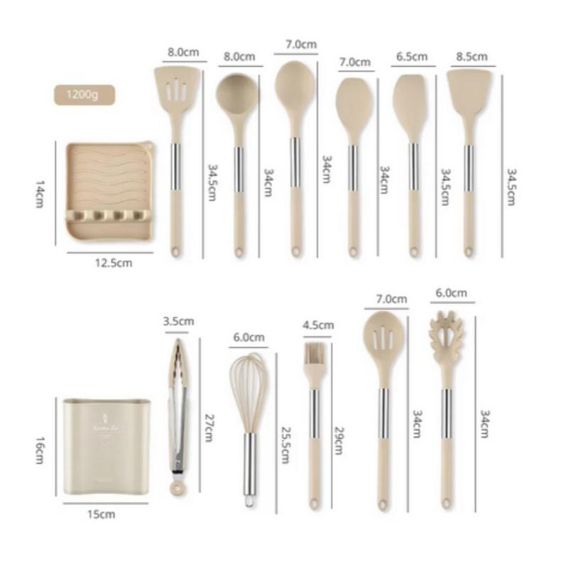 13 PCS Silicone Kitchen Utensil Set Stainless Steel Handle Kitchen Cooking Baking Tools Kitchenware Accessories Storage Bucket