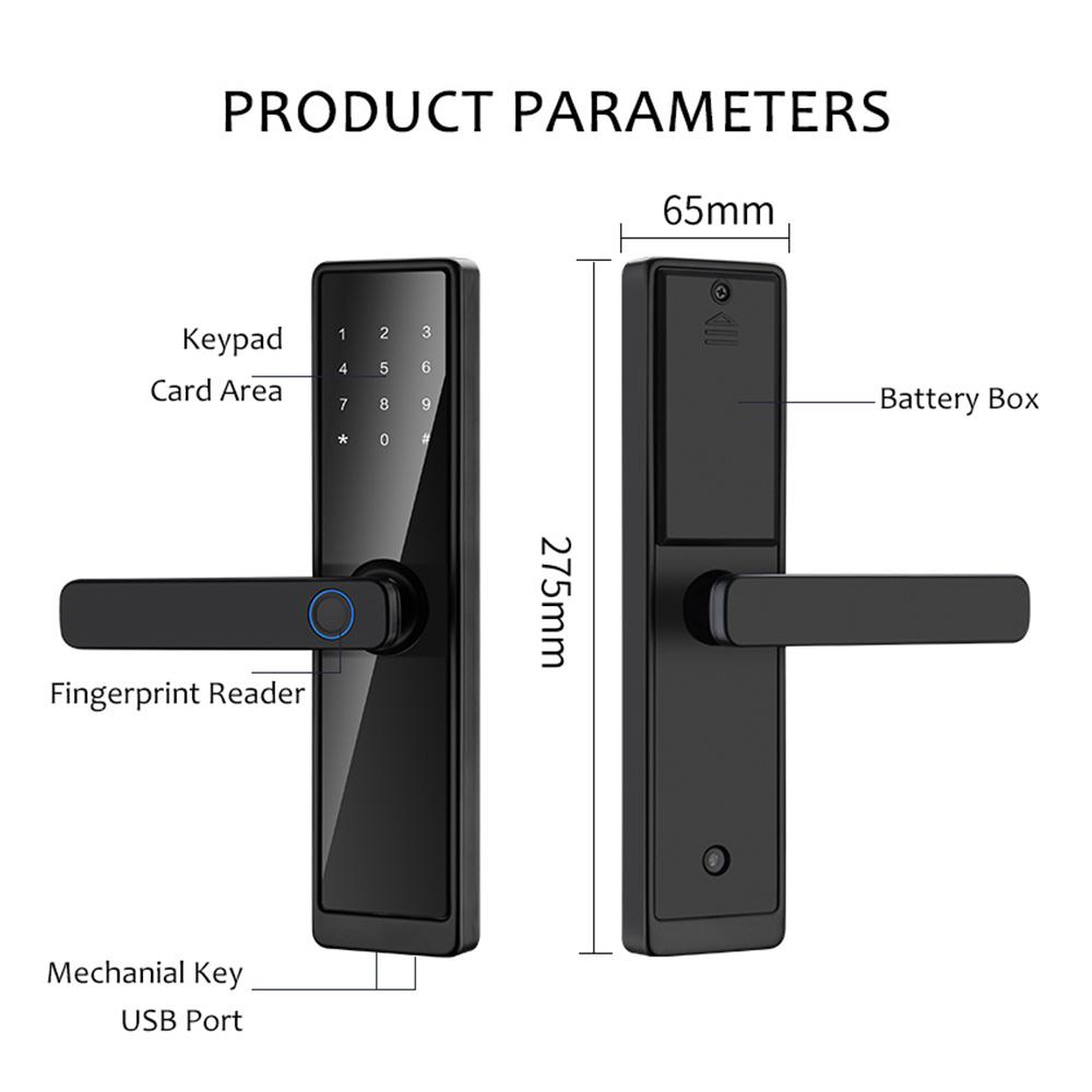 WAFU Smart Door Lock Keyless Entry Door Lock Handle with Cards and Keys Biometric Door Lock Tuya App Remote Operation for Home