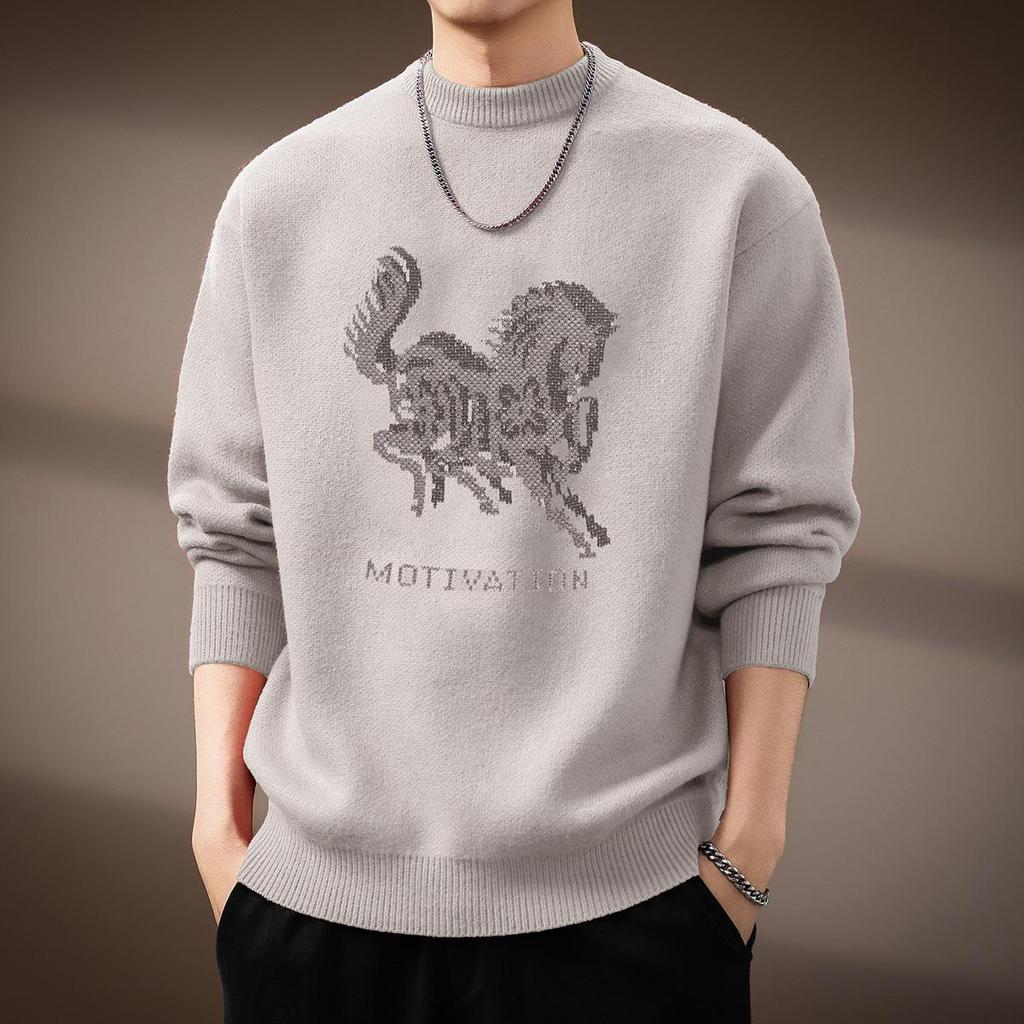 Men's Zodiac Year Horse Print Retro Knit Sweater