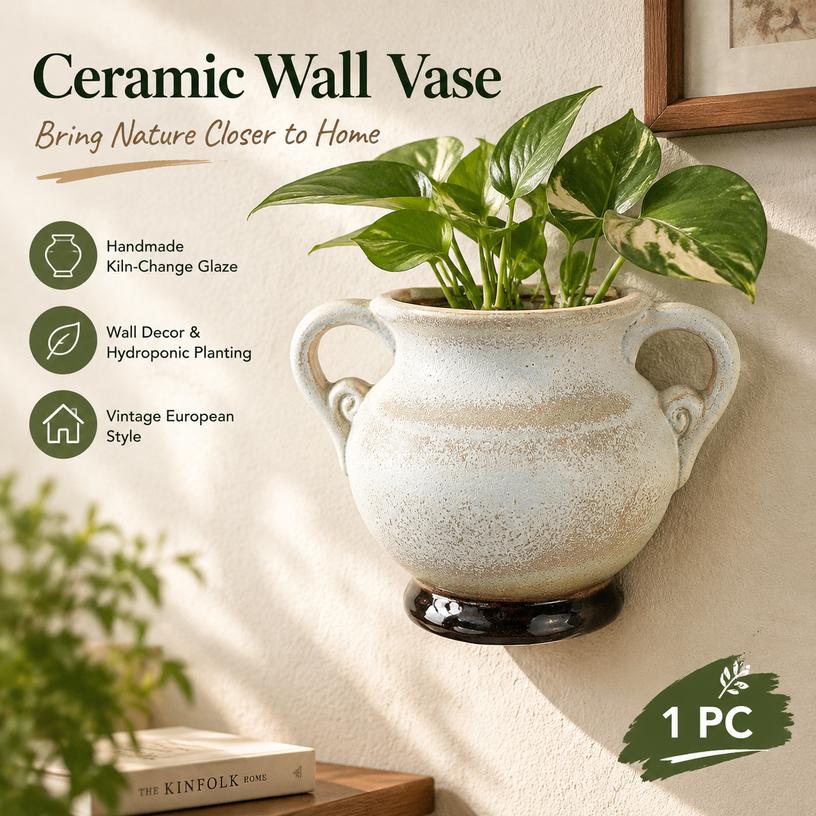 Vintage Creative Ceramic Wall Vase Handmade Glazed Hydroponic Container