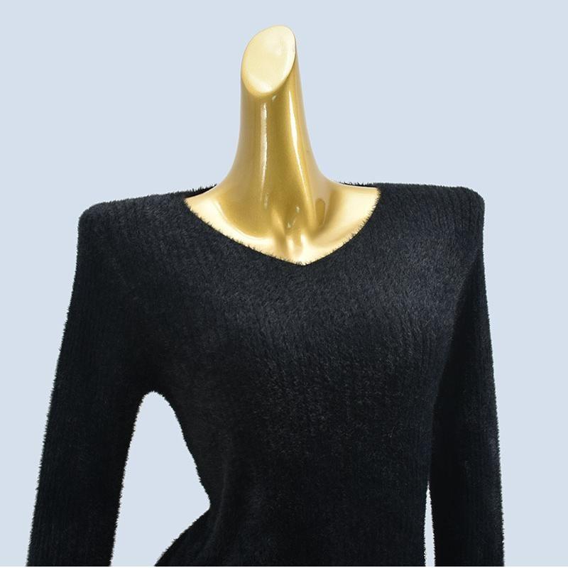 Imitation Mink Wool V Neck Minimalist Long Sleeve Thin Bottoming Shirt Female Soft Glutinous Comfortable High Elastic Silm Thermal Head Cover Tops