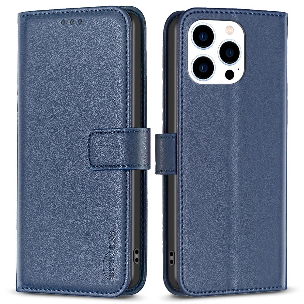 

BINFEN COLOR BF17 For iPhone 16 Pro Case Flip Leather Wallet Phone Cover Blue