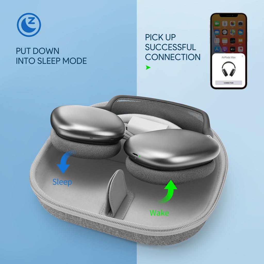 מארז חכם לאוזניות AirPods Max - תומך במצב שינה, מארז סיליקון קל משקל ונייד, תיק אחסון עמיד בפני זעזועים לנסיעות