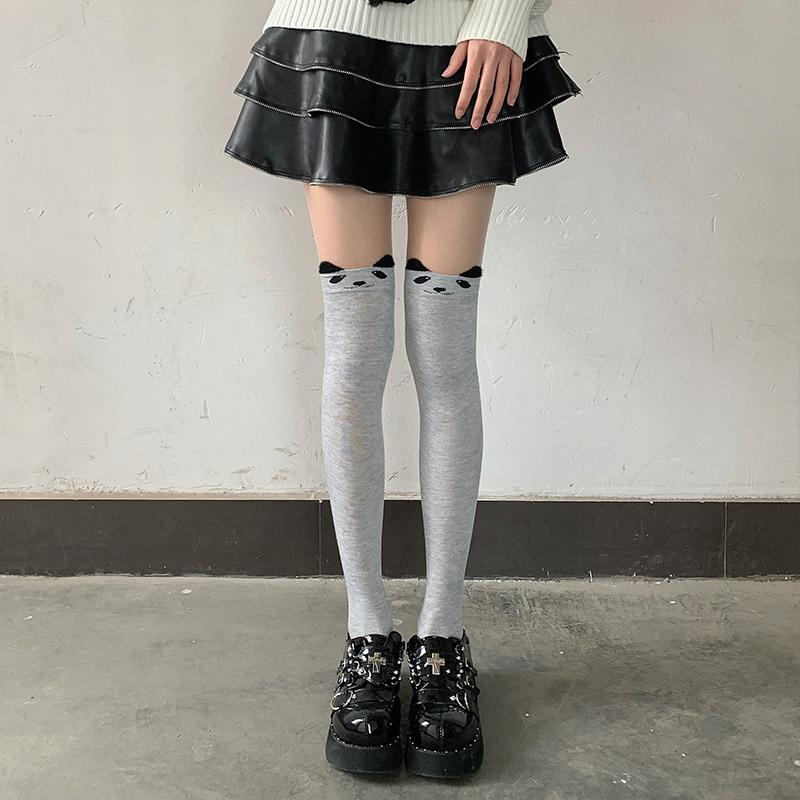 Japanese Soft Cute Girl Cartoon Cat Socks Cute Bear Stockings Spring And Autumn Knee Pure Cotton Gray Socks
