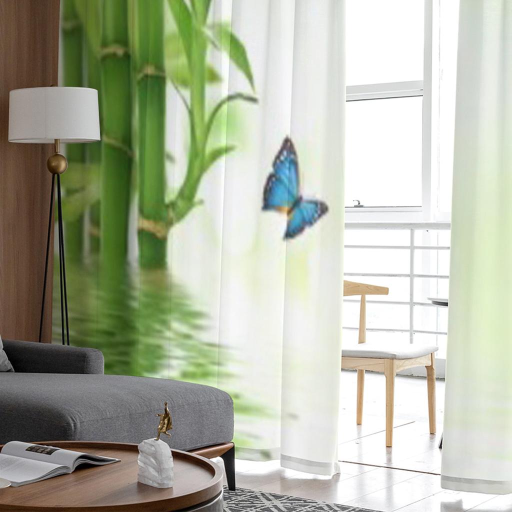 Tropical Blue Butterfly Bamboo Lily Reflection Water Sheer Curtains Living Room Tulle Window Curtain Bedroom Kitchen Drapes