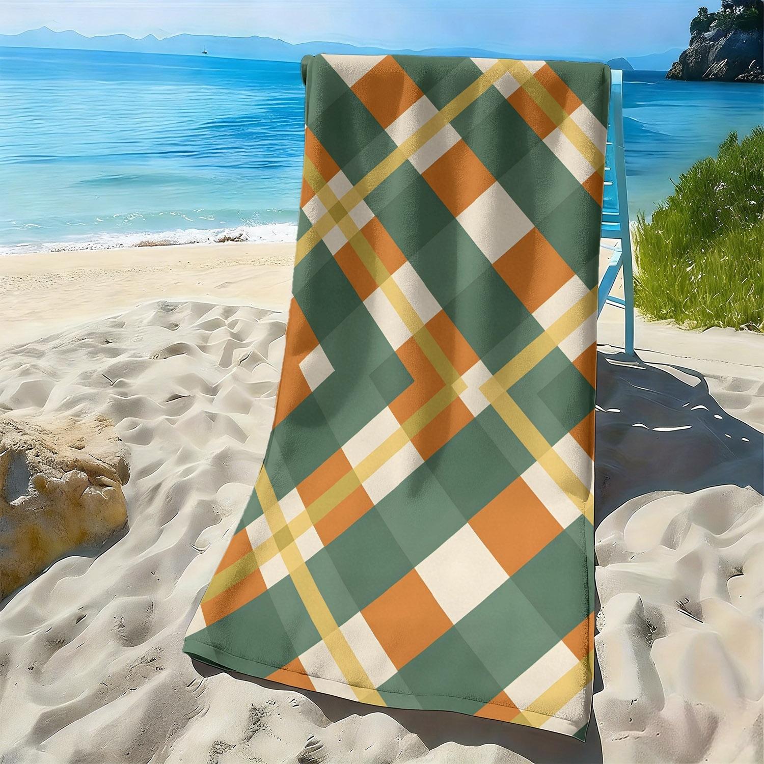 

Retro checkered geometric pattern polyester microfiber beach towel is highly absorbent, suitable for swimming and beach outings W30*H60(CM)