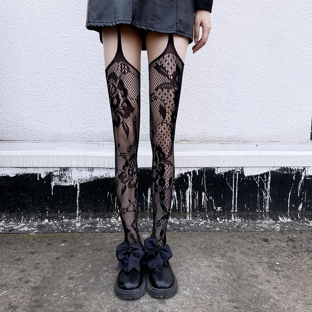 Japanese Retro Pattern Garter Stockings - Sexy, Thin, Long Tube, Anti-Slip Black Stockings for Women